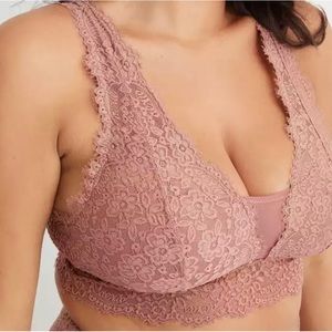 Lace Padded Plunge Bralette Blush Pink